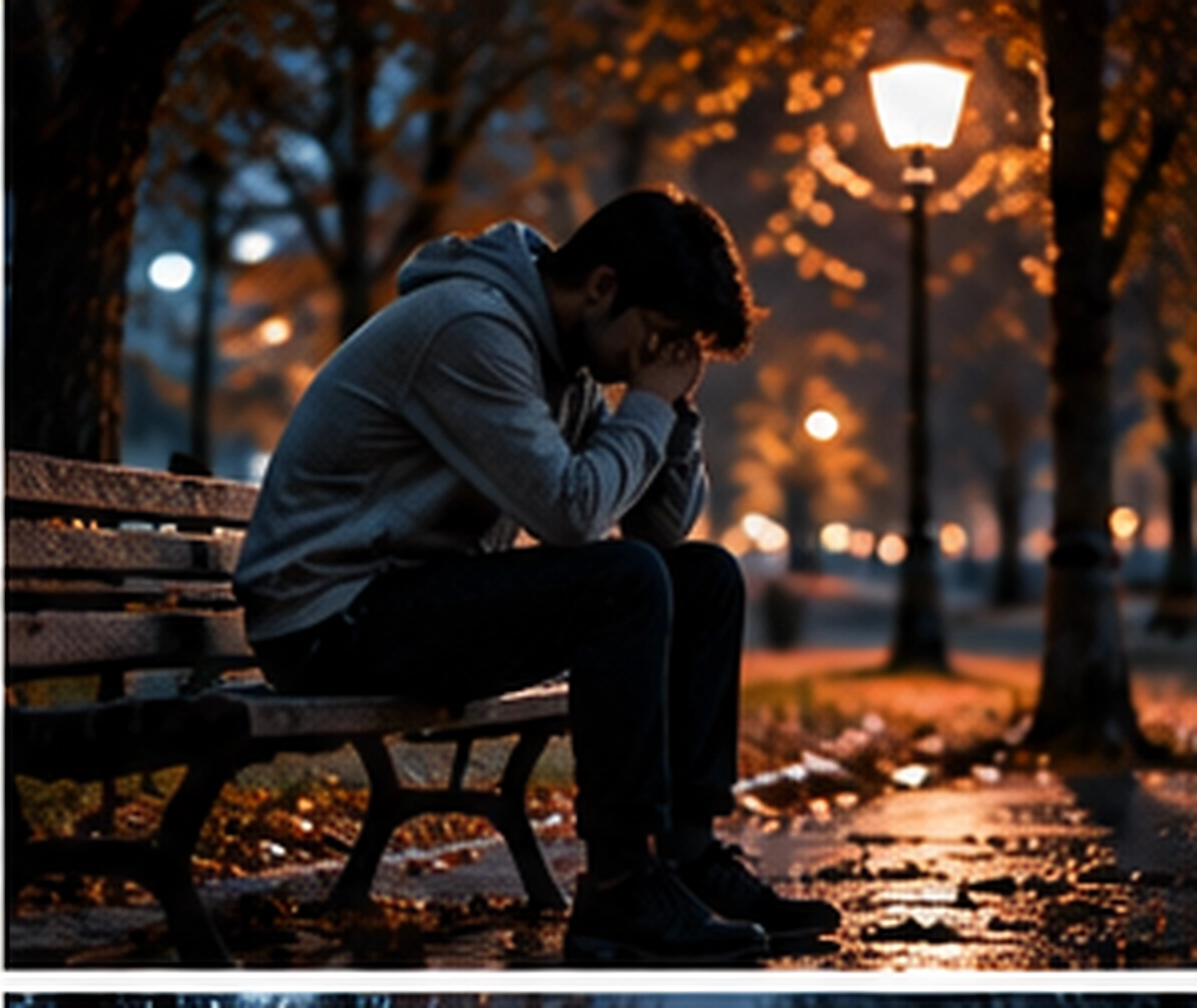 صورة شاب حزين يجلس وحيدًا